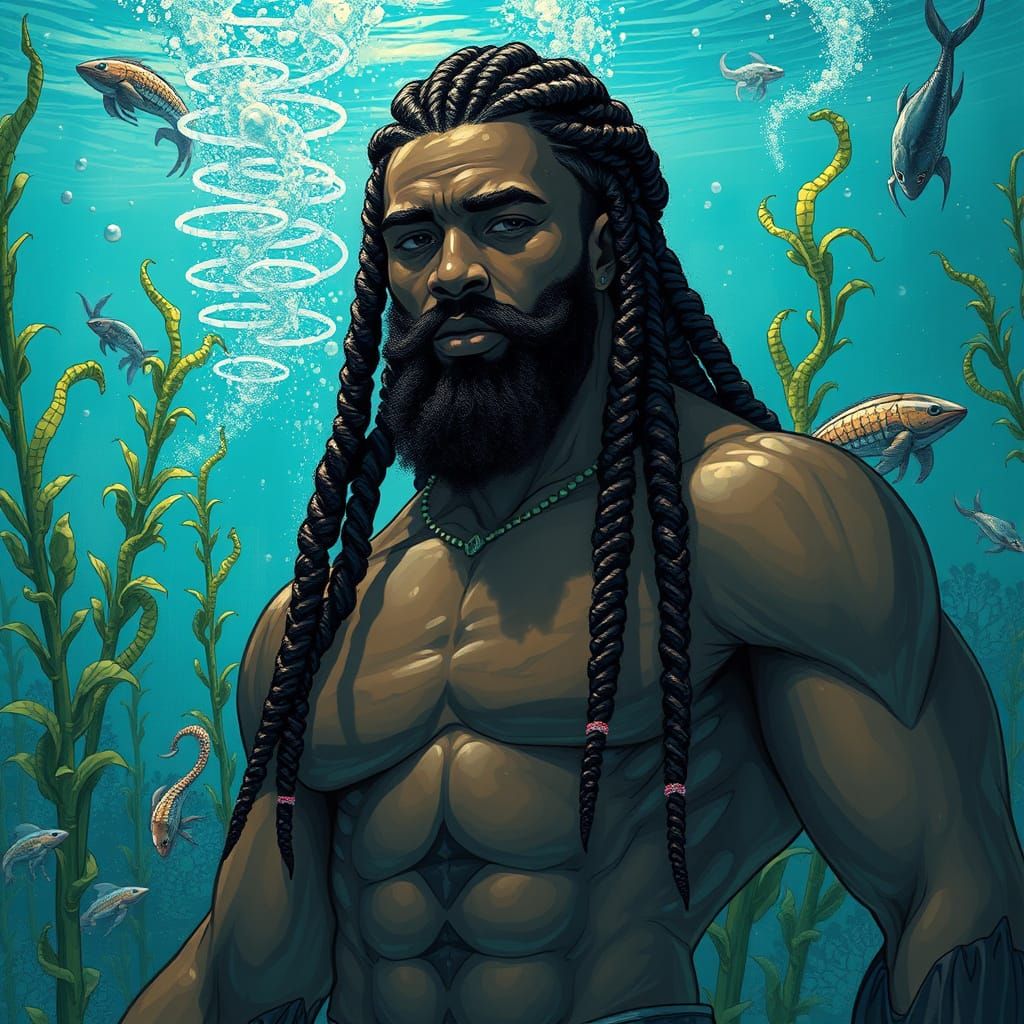 Majestic Black Poseidon in Futuristic Atlantis