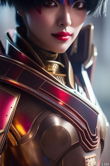 Cosmic Solarpunk Samurai Superheroine in Art Deco Armor