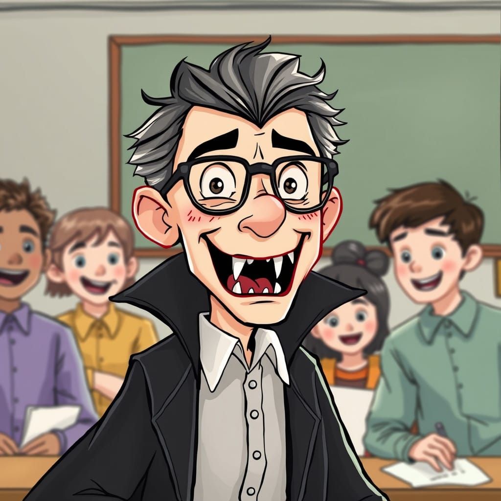 Young Vampire Professor Teaches Class in Whimsical Style