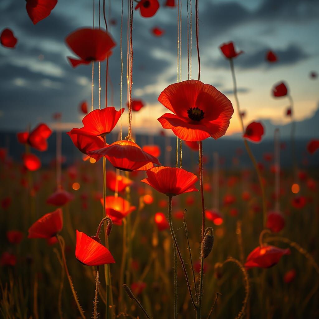 Scarlet Poppies Floating in Dreamscape of Memory