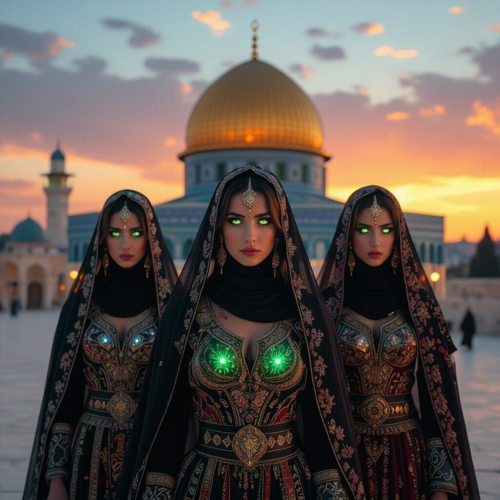 Palestinian Warrior Women in Light Armor at Dome of the Rock