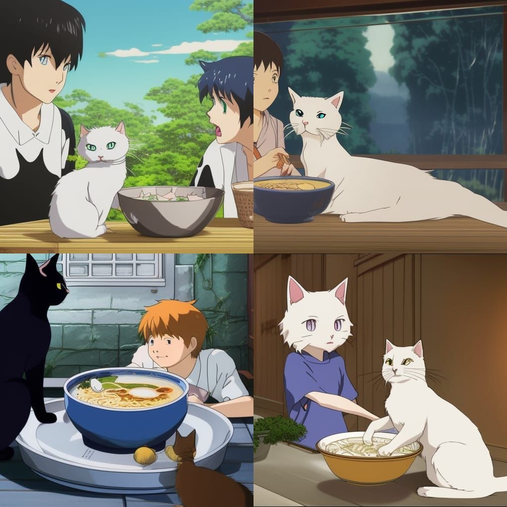 Ramen Cat in Studio Ghibli Anime Style