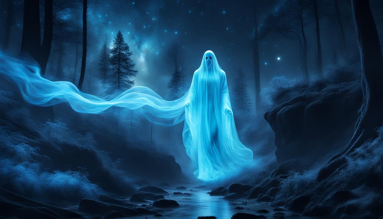 Bioluminescent Ghost Walks a Cliffside at Night