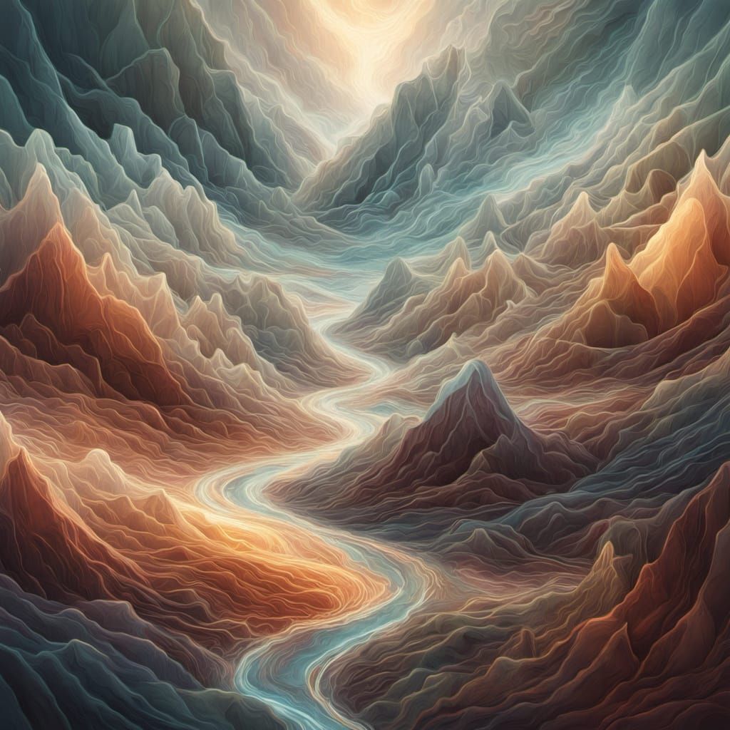 Surreal Fractured Landscape with Ethereal Threads