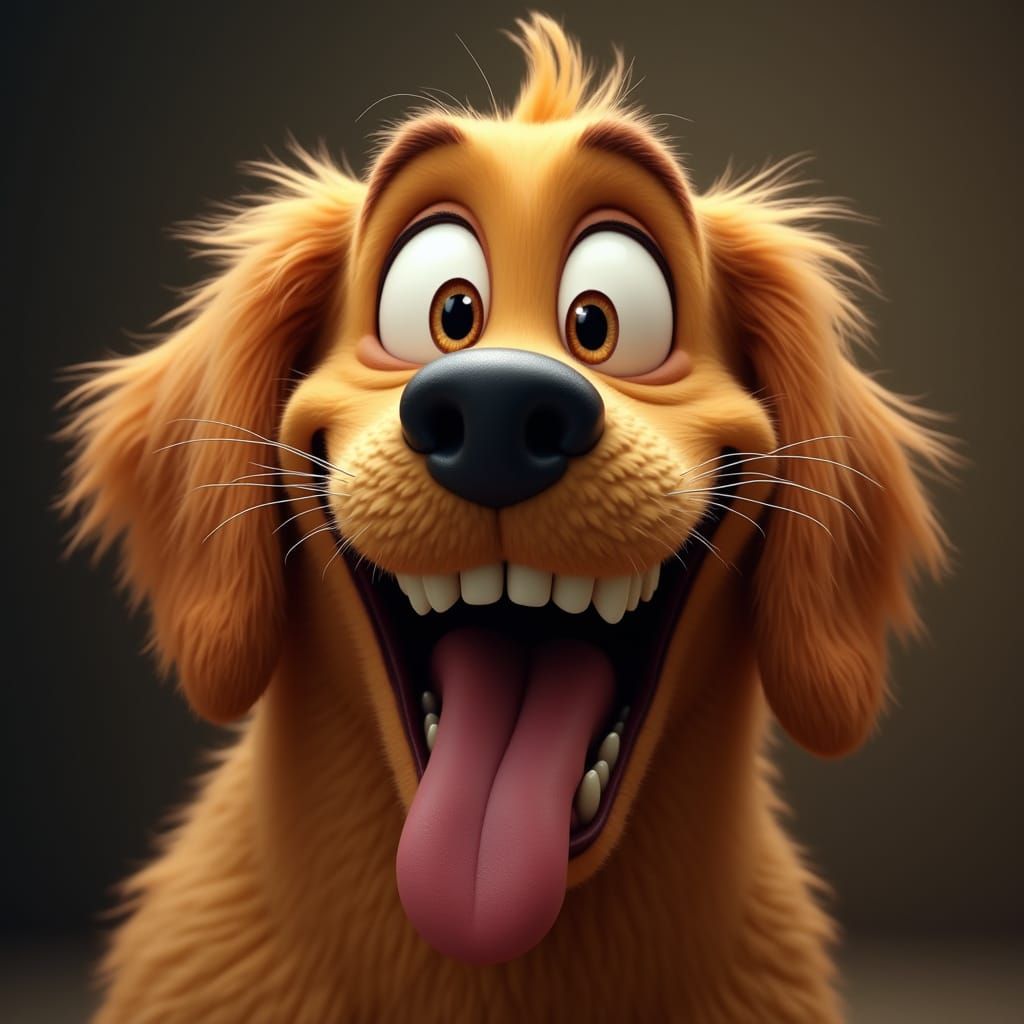 Surreal Golden Retriever with Exaggerated Smile in Hyper-Rea...