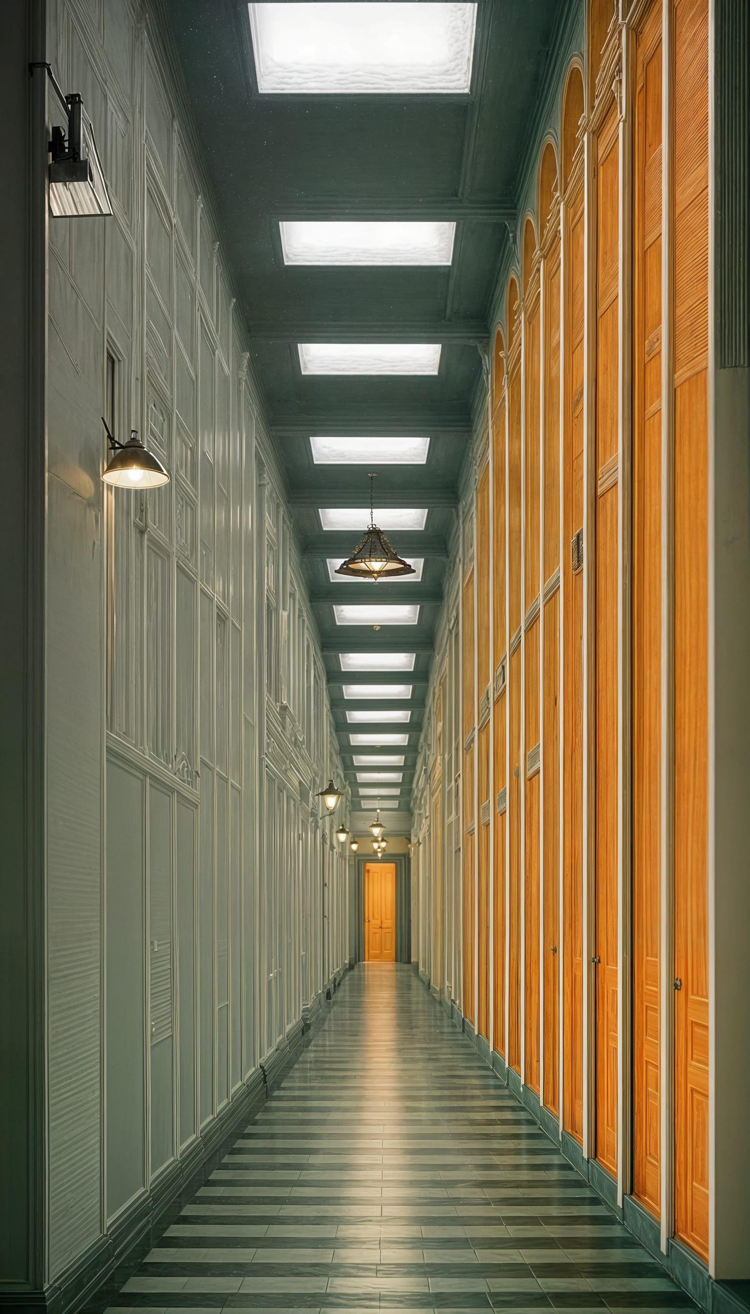 A long, doorless hallway stretching into the horizon painted...