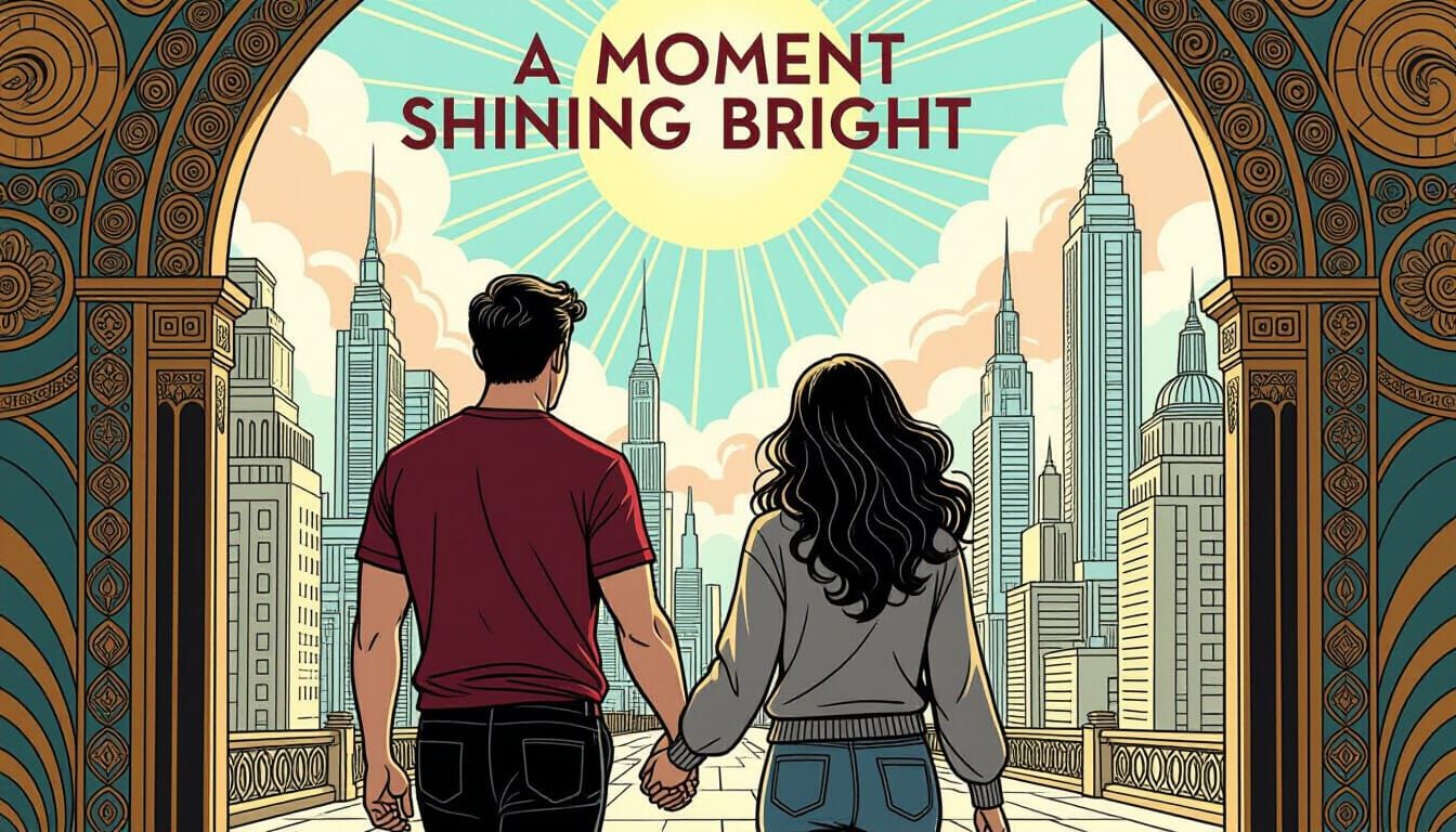 Couple Walking in Sunny City with Art Deco Elements