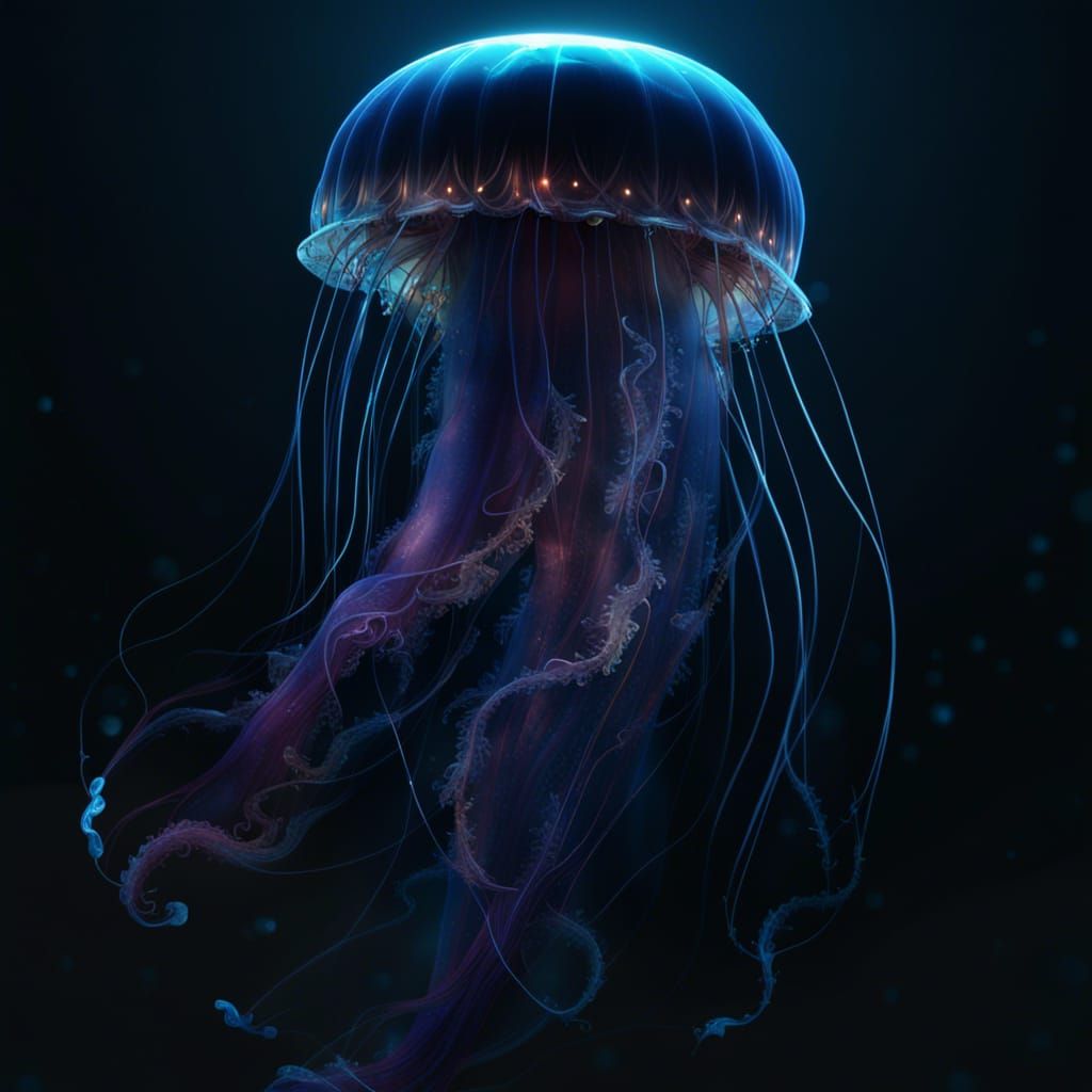 Bioluminescent Jellyfish in a Detailed Digital Painting
