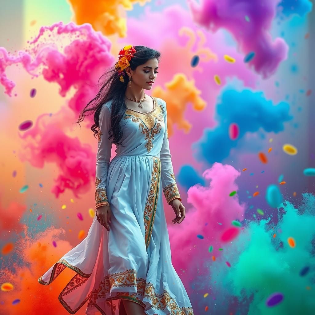 Psychedelic Holi Woman in a Matte Painting Style