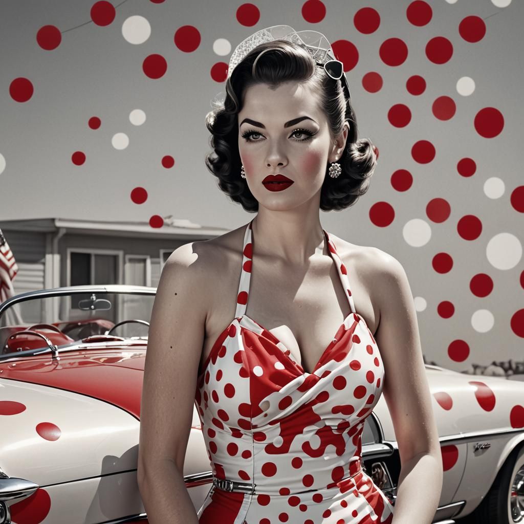 1950s Pin-Up Girl Beside Classic Car