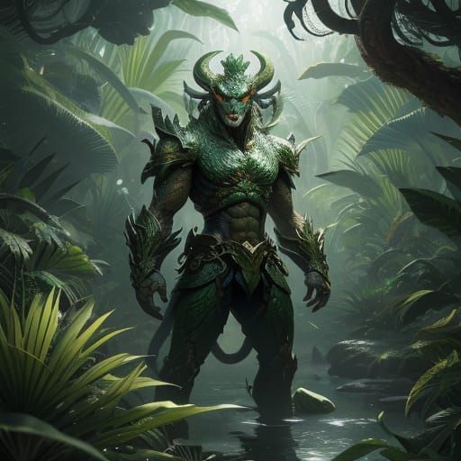 Dragon Monkey Warrior in Lush Jungle Anime Art