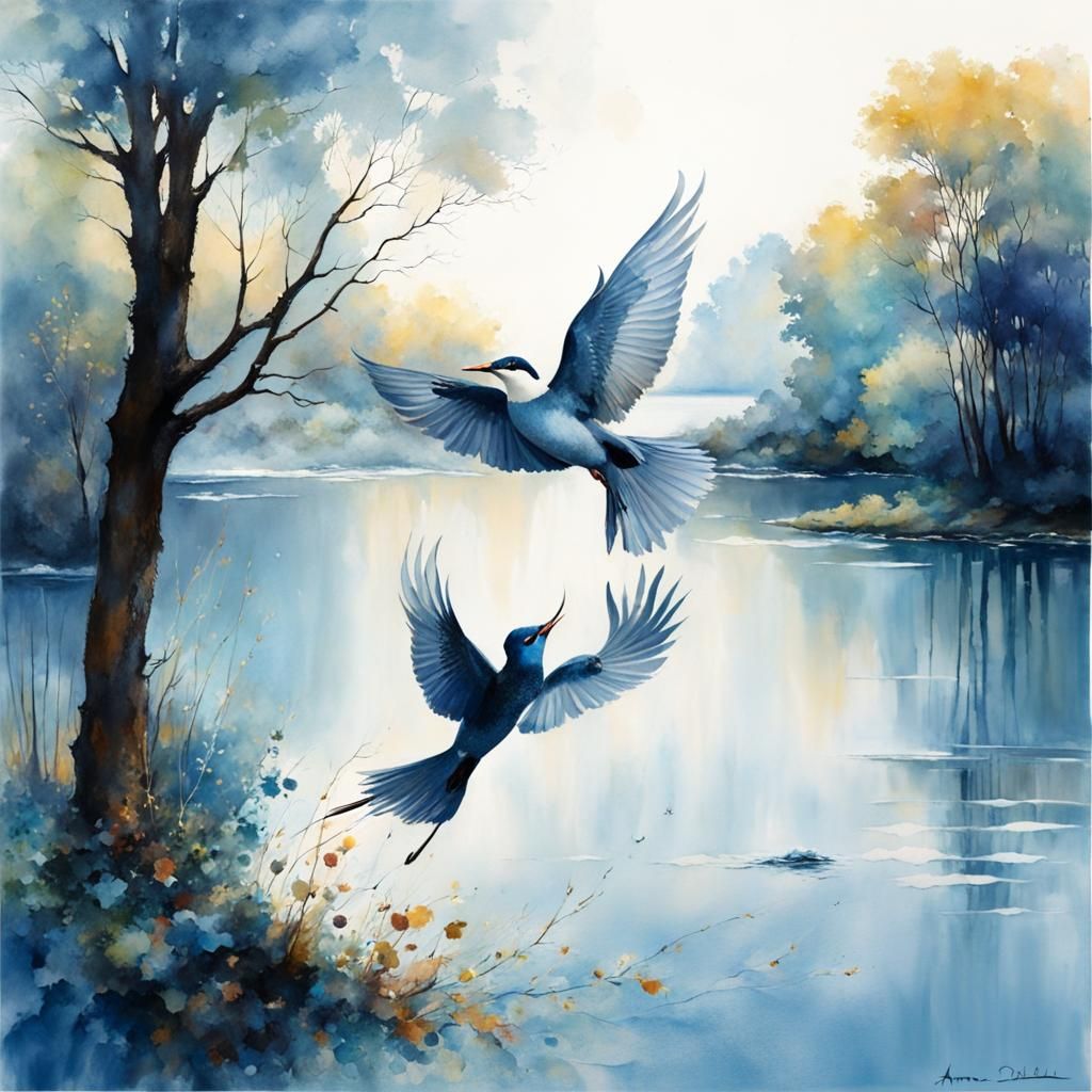 Botanical Water Reflections in Art Brut Style