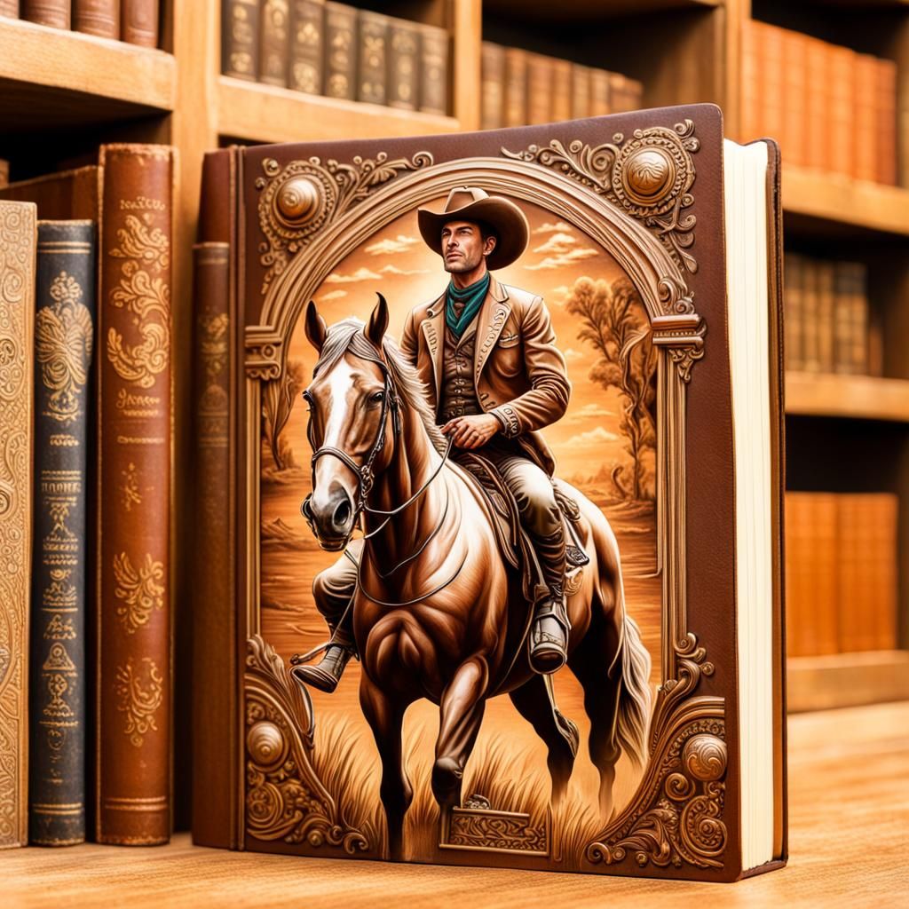 Cowboy Book Cover in Hyperdetailed Airbrush Style