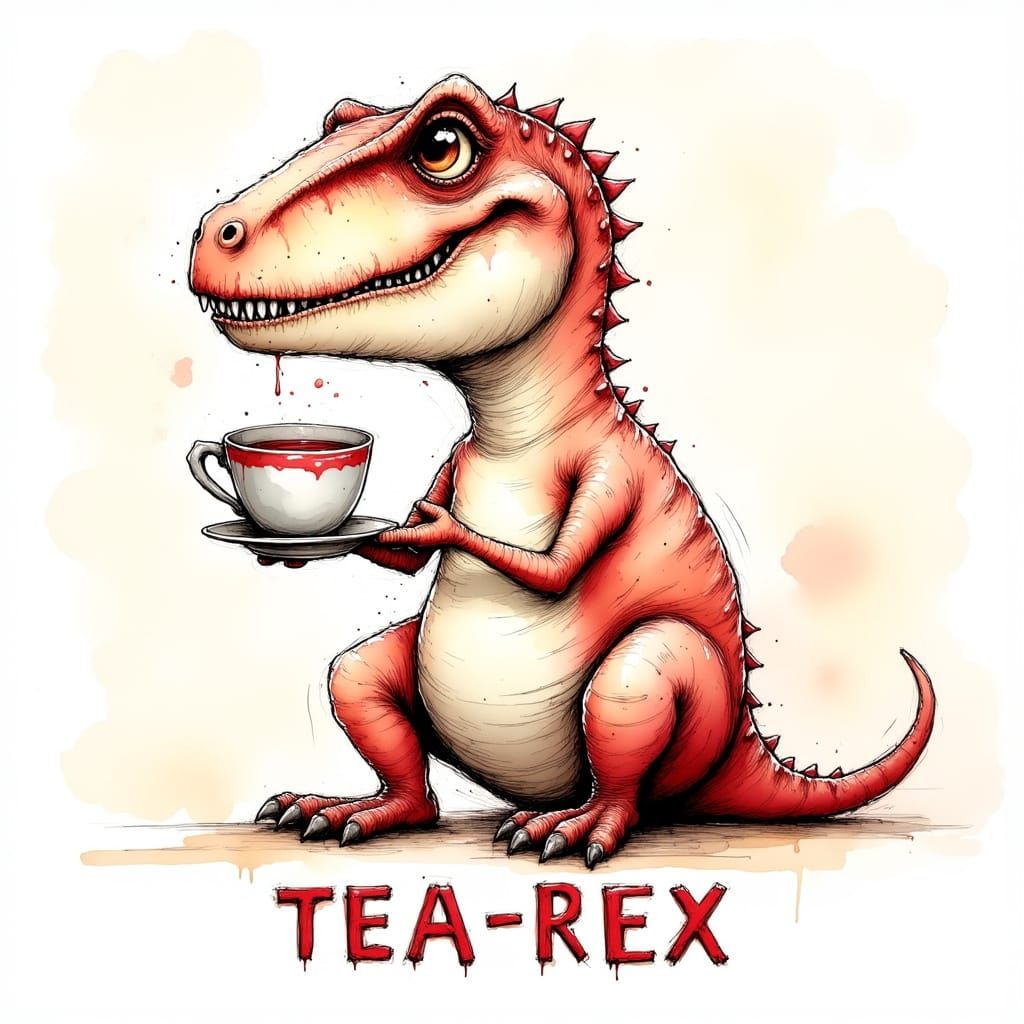 Dinosaur Tea Connoisseur in Line Art Style