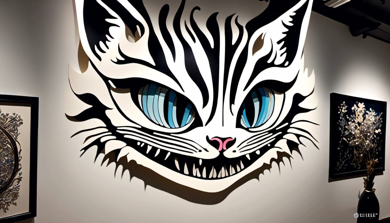 Kirigami Cheshire Cat Face in Cyberpunk Style