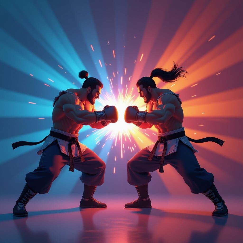 Dynamic Energy Fighters in Pixar Style