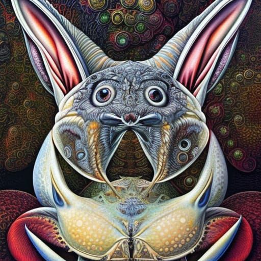 Surreal Rabbit with Crab Claw Ears