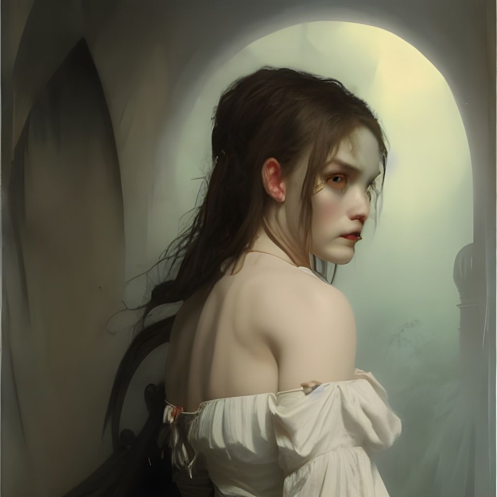 Sensual Woman in Horror Wonderland: Oil Painting