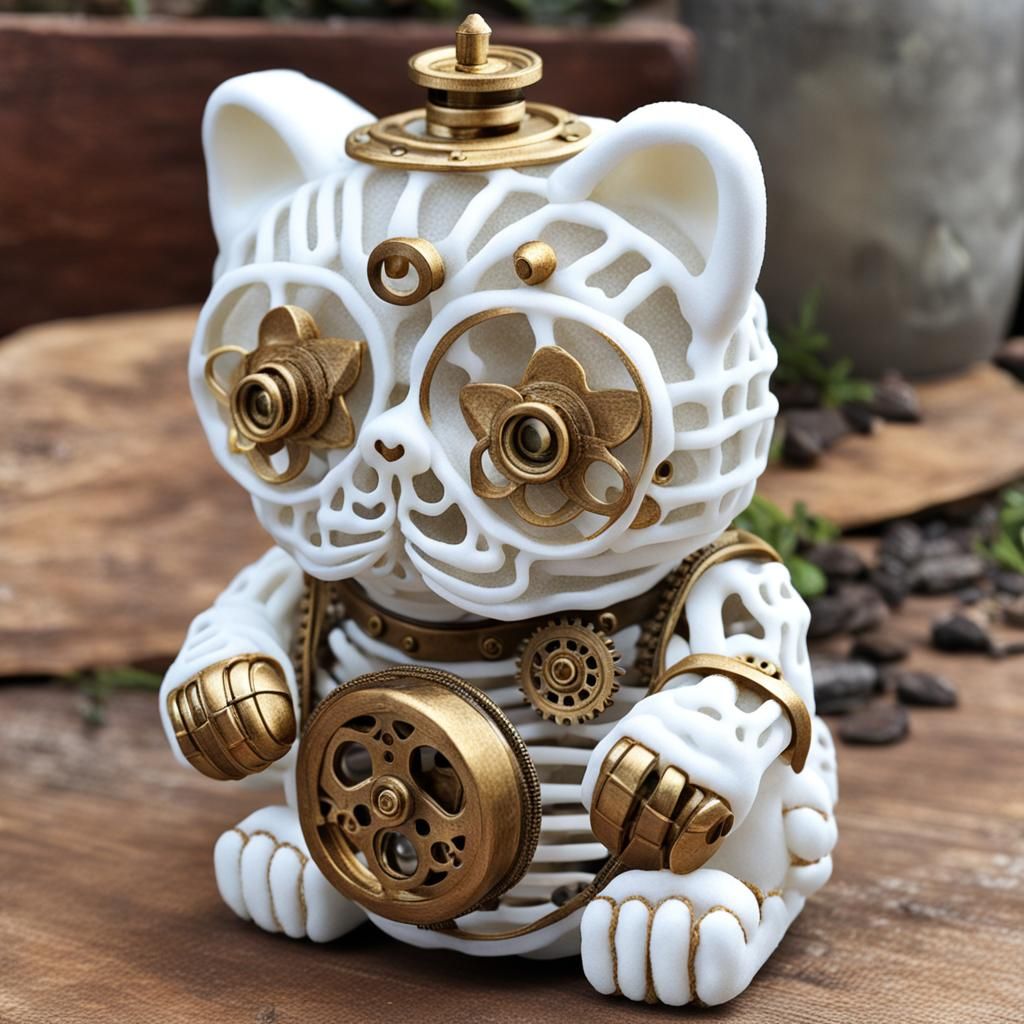 Steampunk Sugar Maneki Neko Skeleton