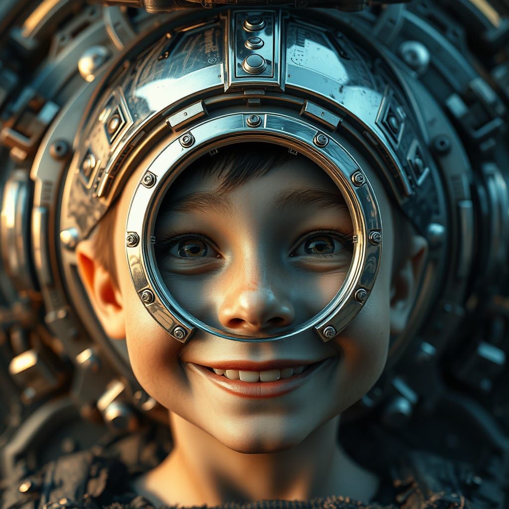 Mechanical Boy with Stormy Portal, Sci-Fi Art