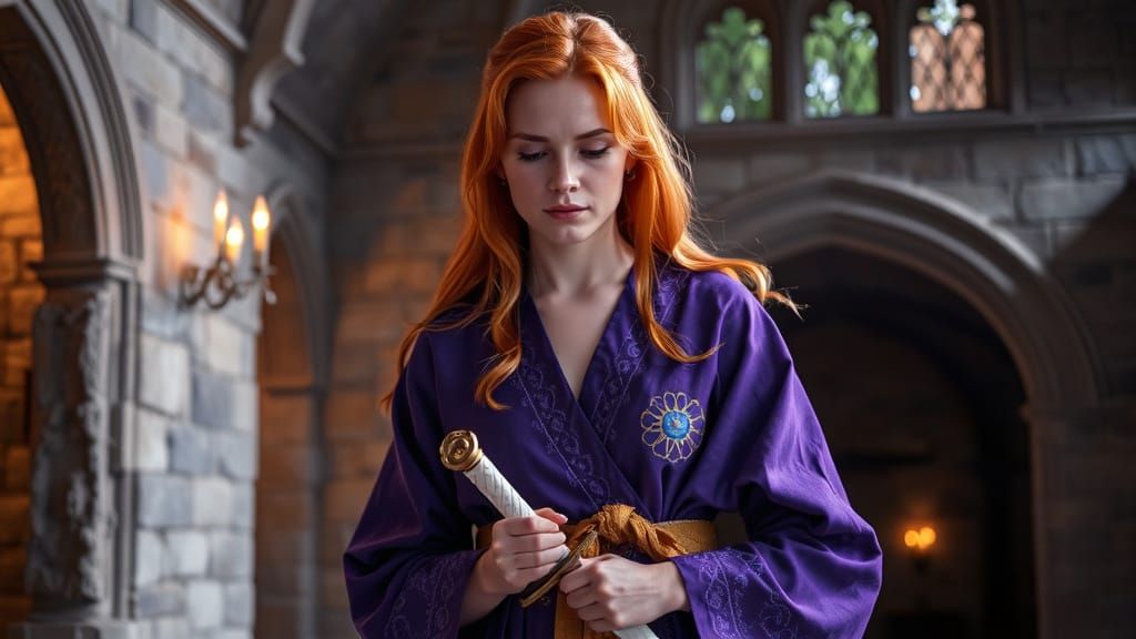 Lydia Hastings Stares Intently in Stone Chamber