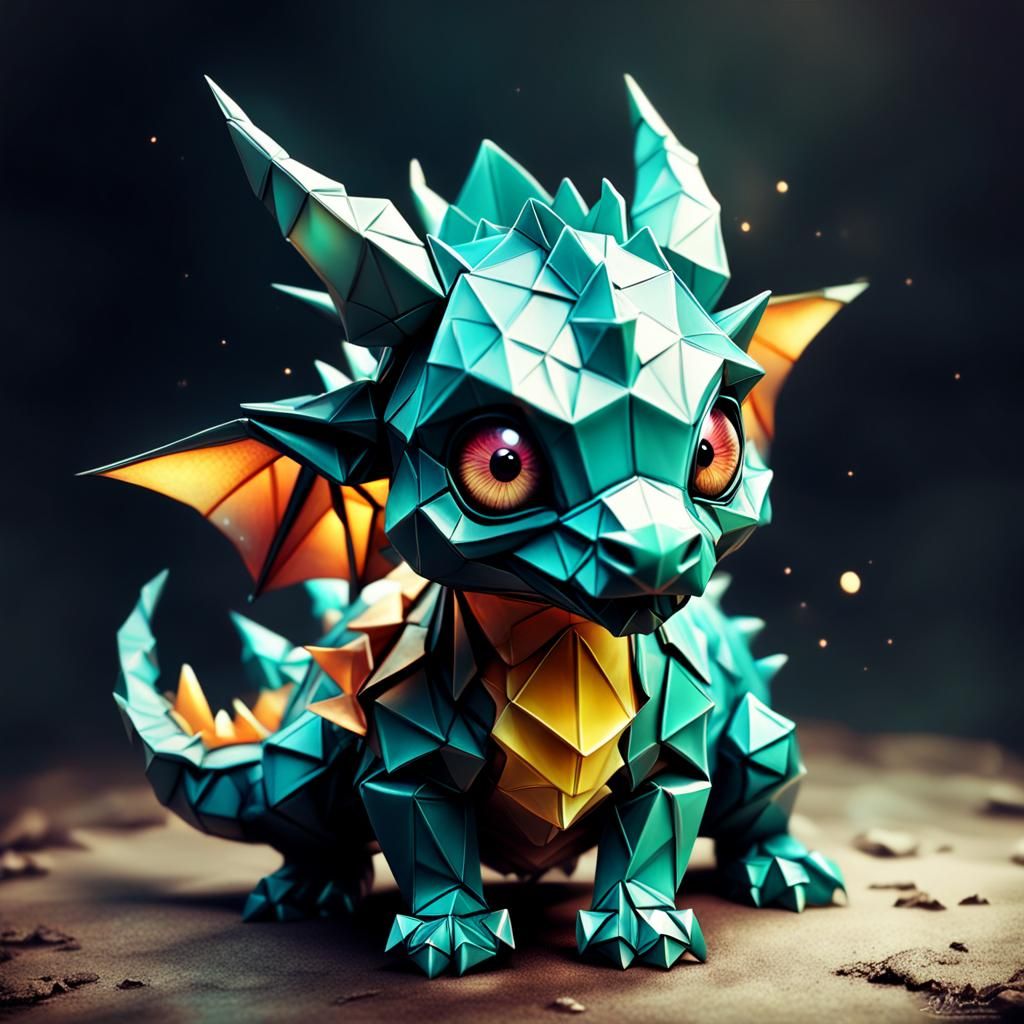 Glass Origami Dragon: Dark Fantasy Digital Art