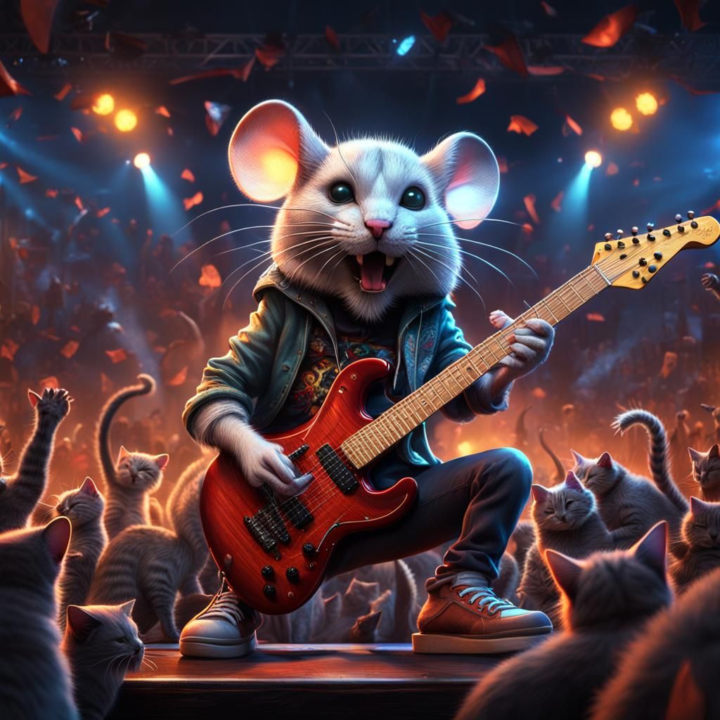 Mouse Headbanging and Playing Guitar On Stage