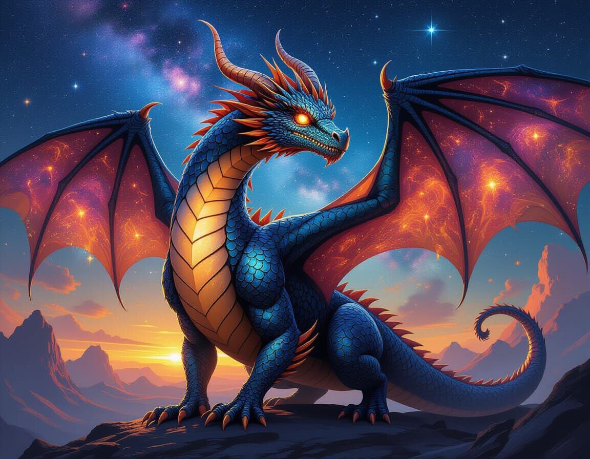 Majestic Galaxy Dragon in Surreal Cosmic Art Style