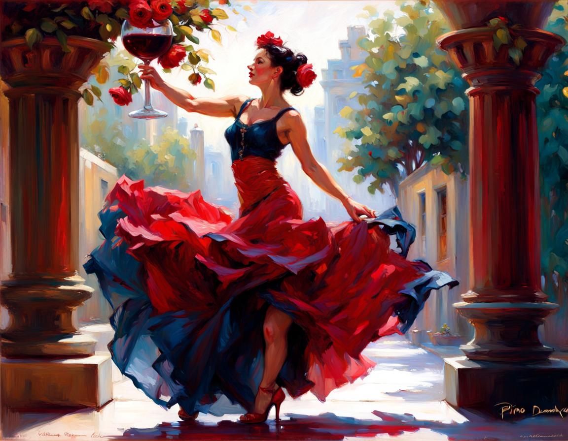 Flamenco Dancer with Roses in Digital Art Style