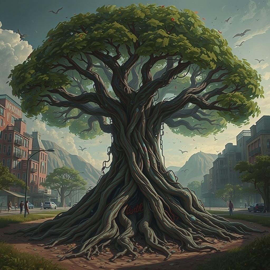 Polychromatic Tree of Life in Urban Graffiti Style