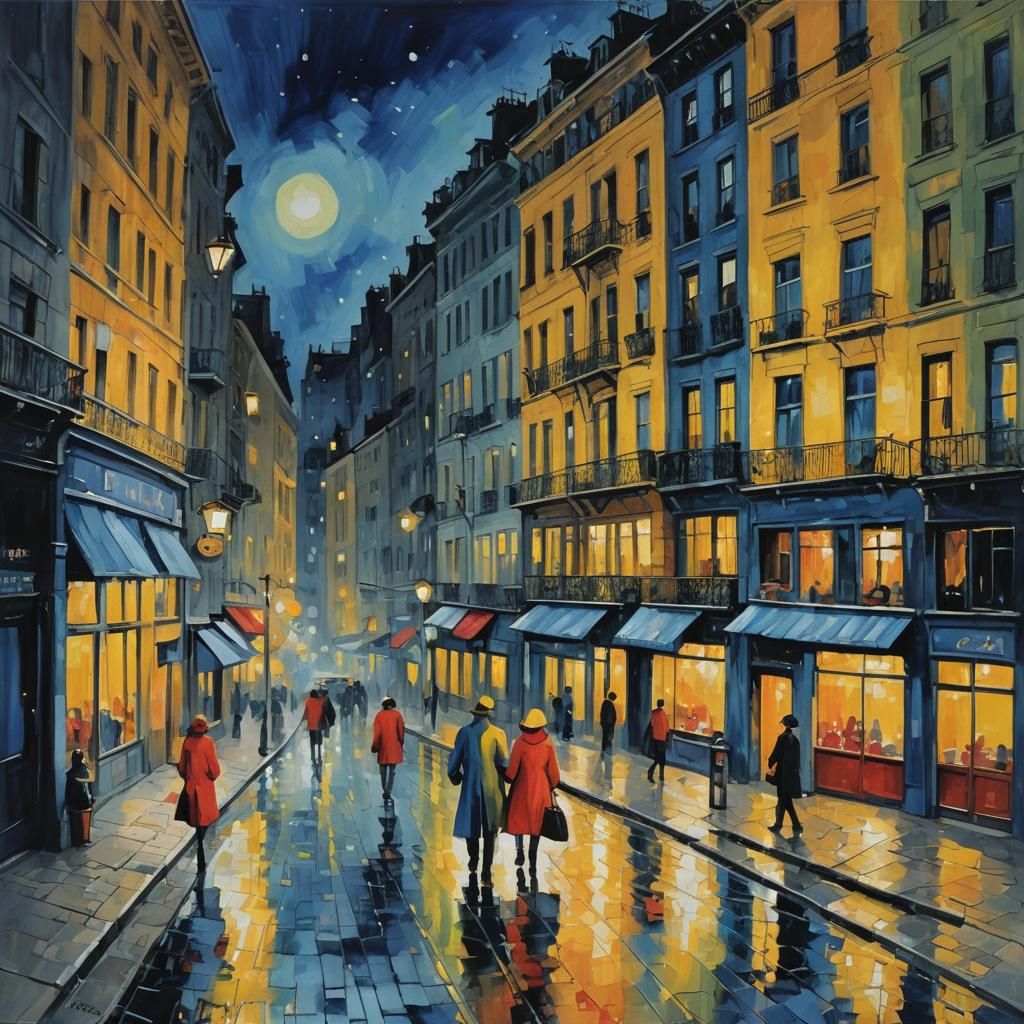 City at Night in Expressionist Impressionist Style