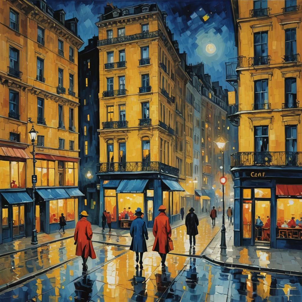 Surreal Cityscape at Night in Expressionist Impressionism St...