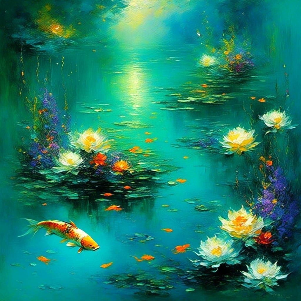 Koi Pond Underwater Impasto Style Masterpiece