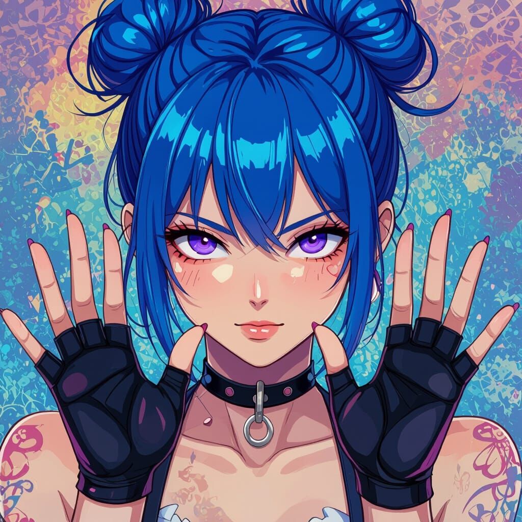 Anime Girl with Blue Hair and Hell Hands Quirk