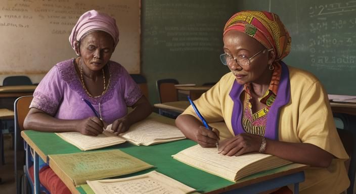 Elderly African Women Learning Literacy: Hyperrealistic Clas...