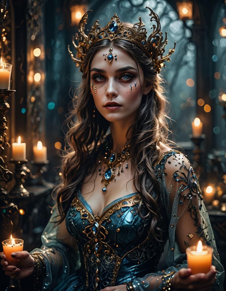 Mysterious Gothic Enchantress with Magical Tattoos