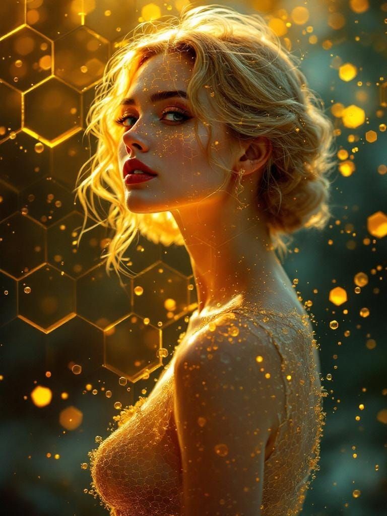 Honeycomb Glitch Portrait in Tonalist Style