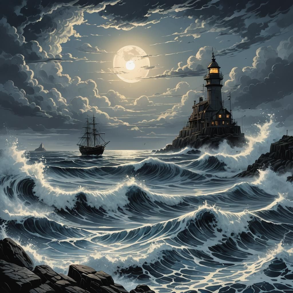 Dramatic Comic Art of a Stormy Sea