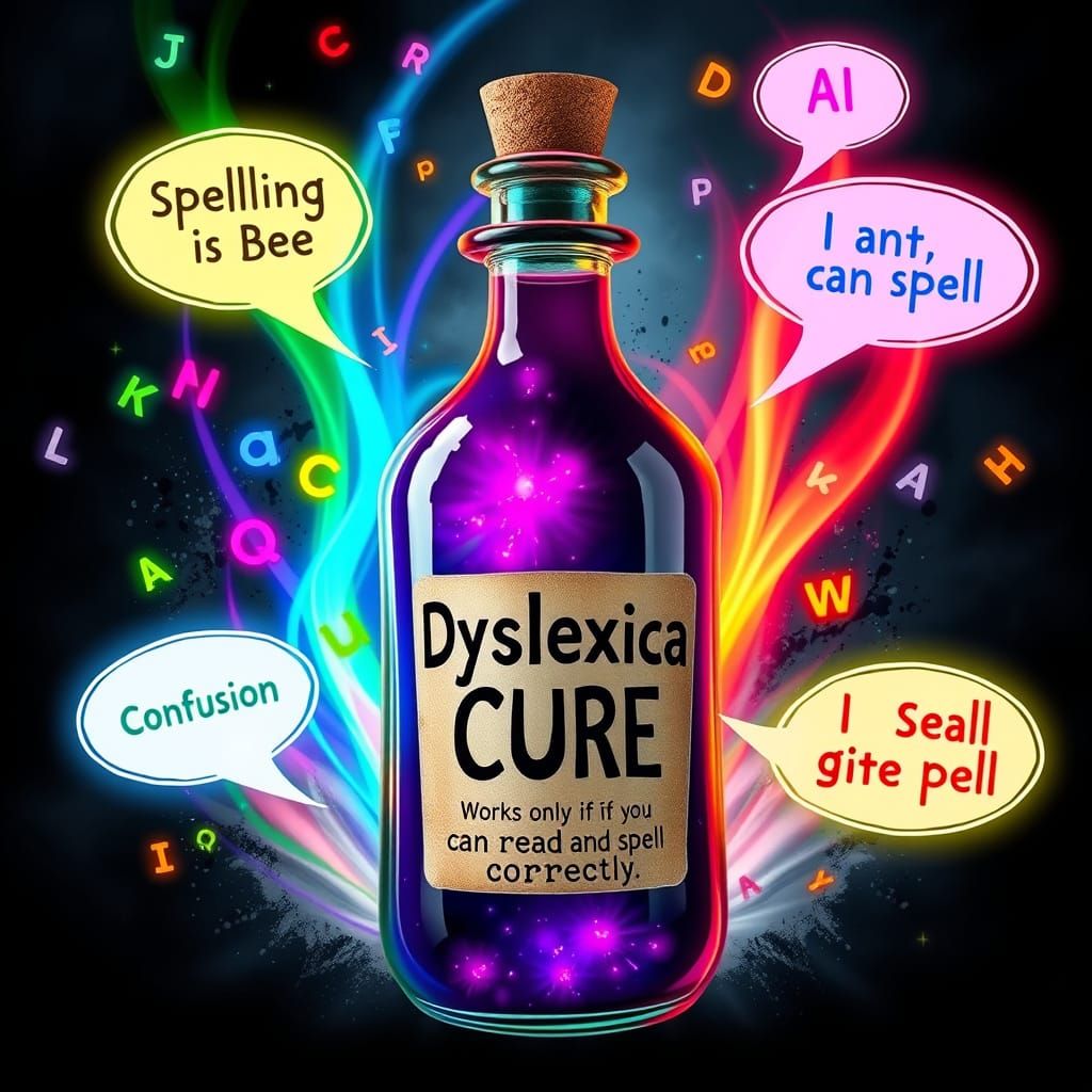 Whimsical Dyslexia Cure Potion in a Humorous Glass