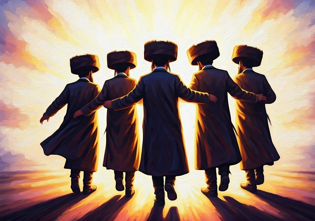 Joyful Hasidic Dance: Impressionistic Silhouettes in Golden ...