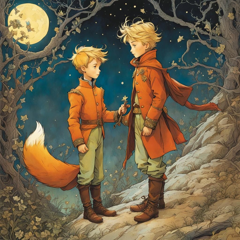 Little Prince and Fox, Intricate Illustration