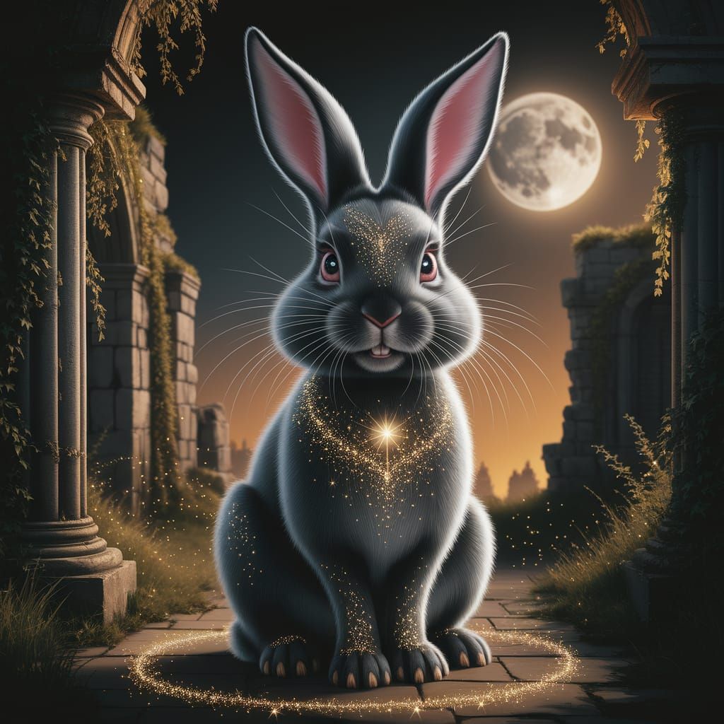 Gothic Easter Bunny under Moonlit Ruins