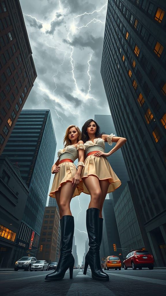 Confident Women Stand Tall Amidst Turbulent Skies in Cyberpu...