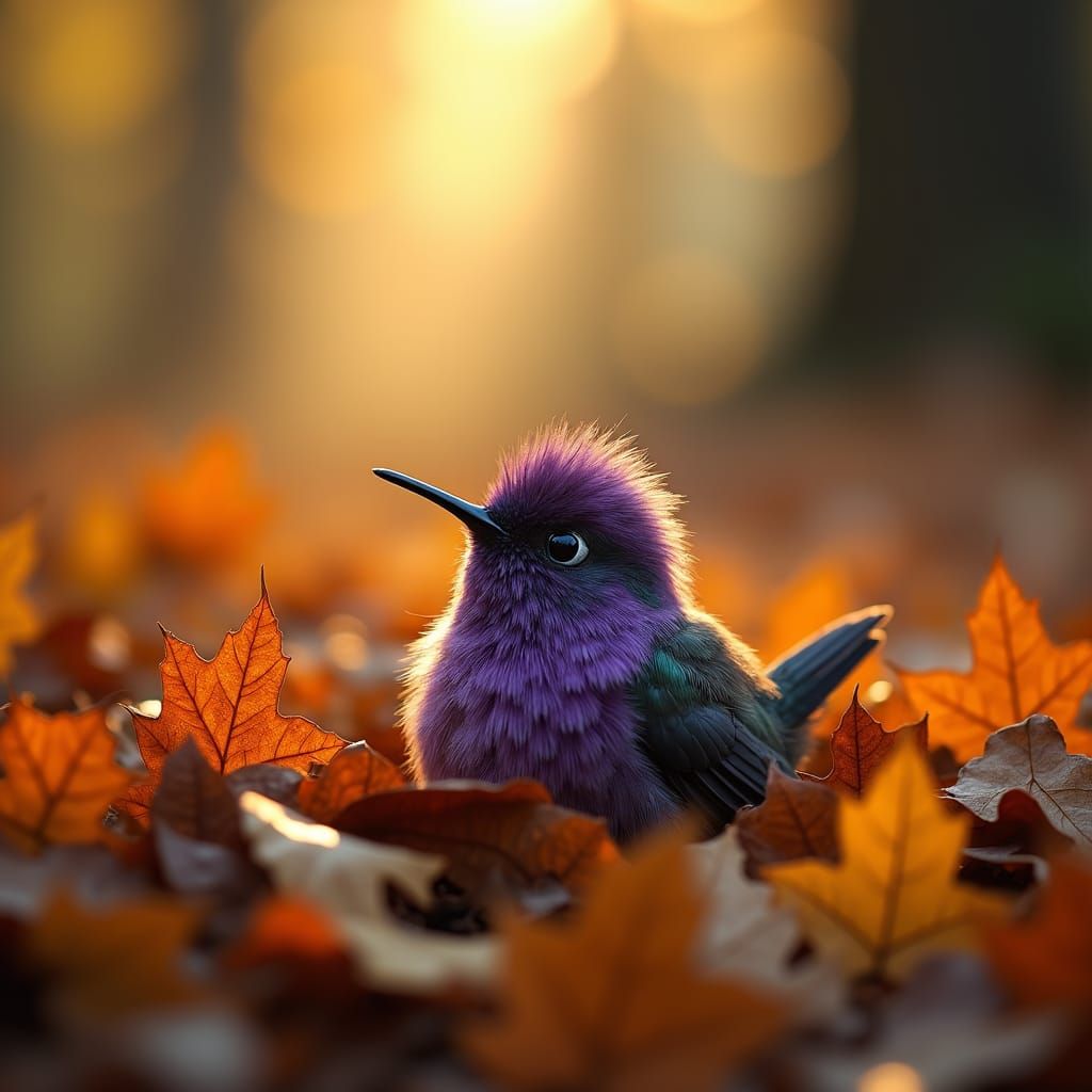 Hummingbird in Autumn Leaves, Cinematic Style