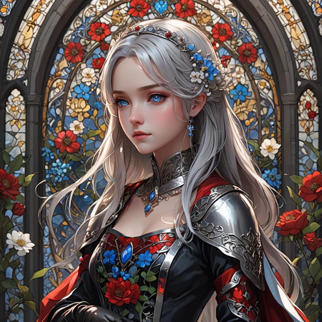 Stained Glass Medieval Princess in Anime Style