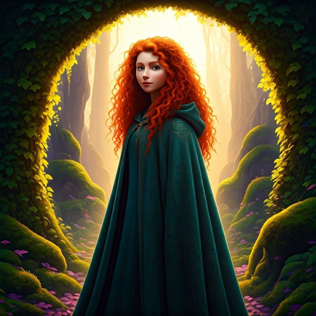 Merida in Mystical Caledonian Forest, Digital Art