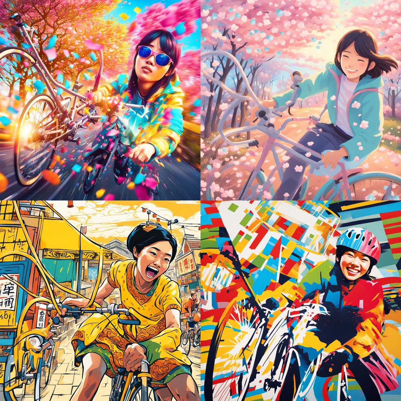Joyful Asian Cyclist: Playful and Confident