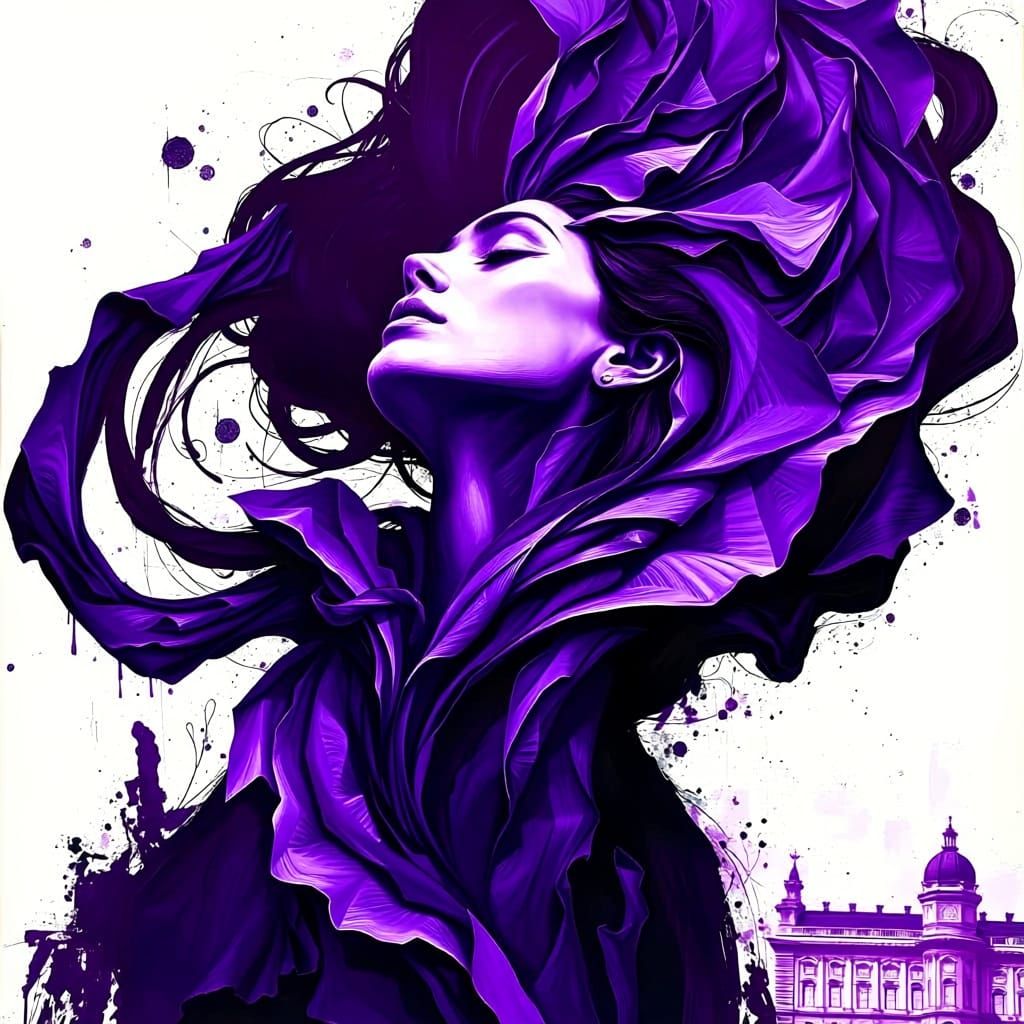 Ink and Paper Curves in Blue and Black Oil Painting