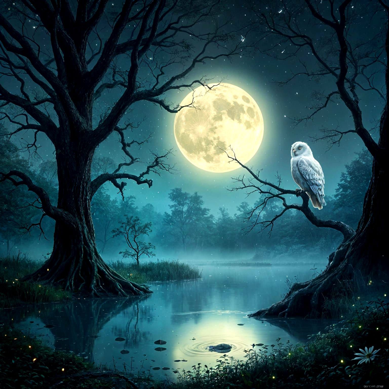 Whispers of a Dark Forest Moonlit Scene