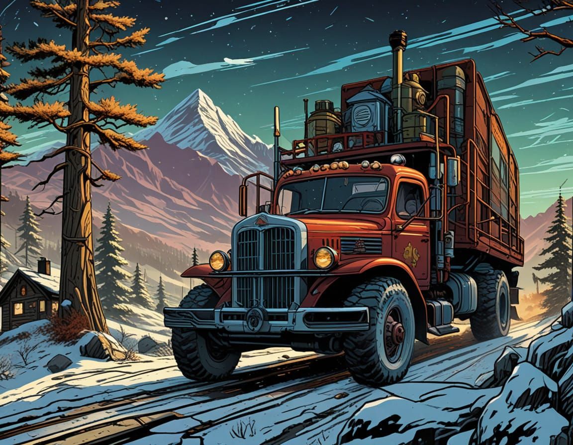 Vintage Winter Landscape in Dynamic Comic Book Style